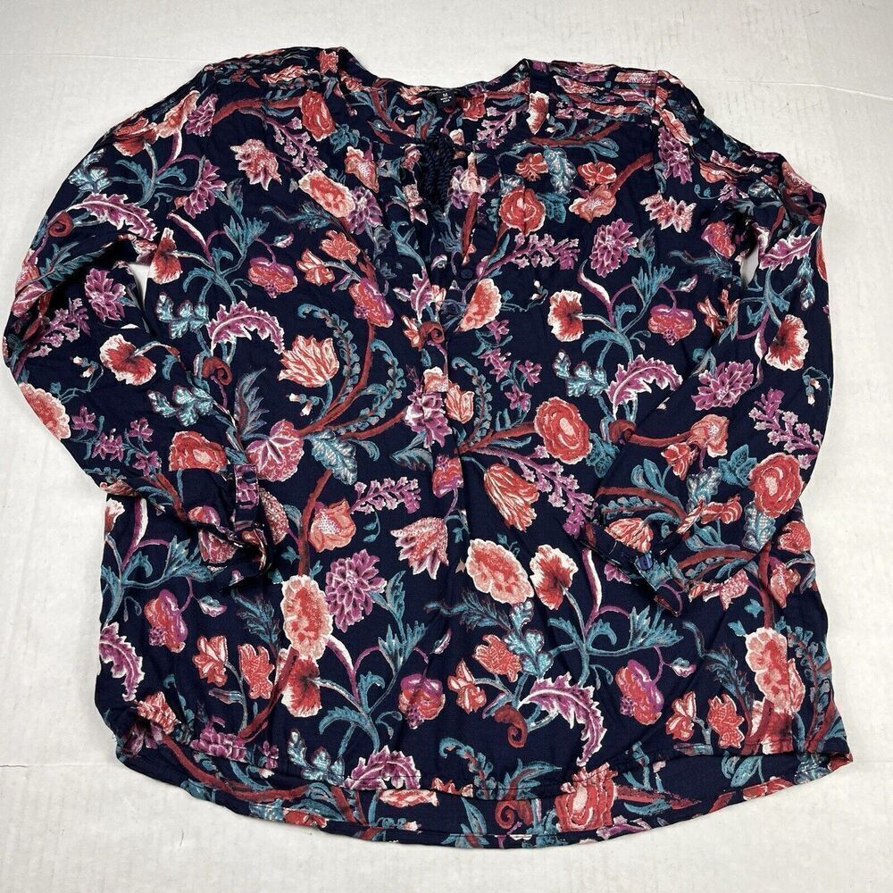 Lucky Brand Fringe Peasant Top Floral Long Sleeve Boho Casual Shirt MEDIUM FLAW